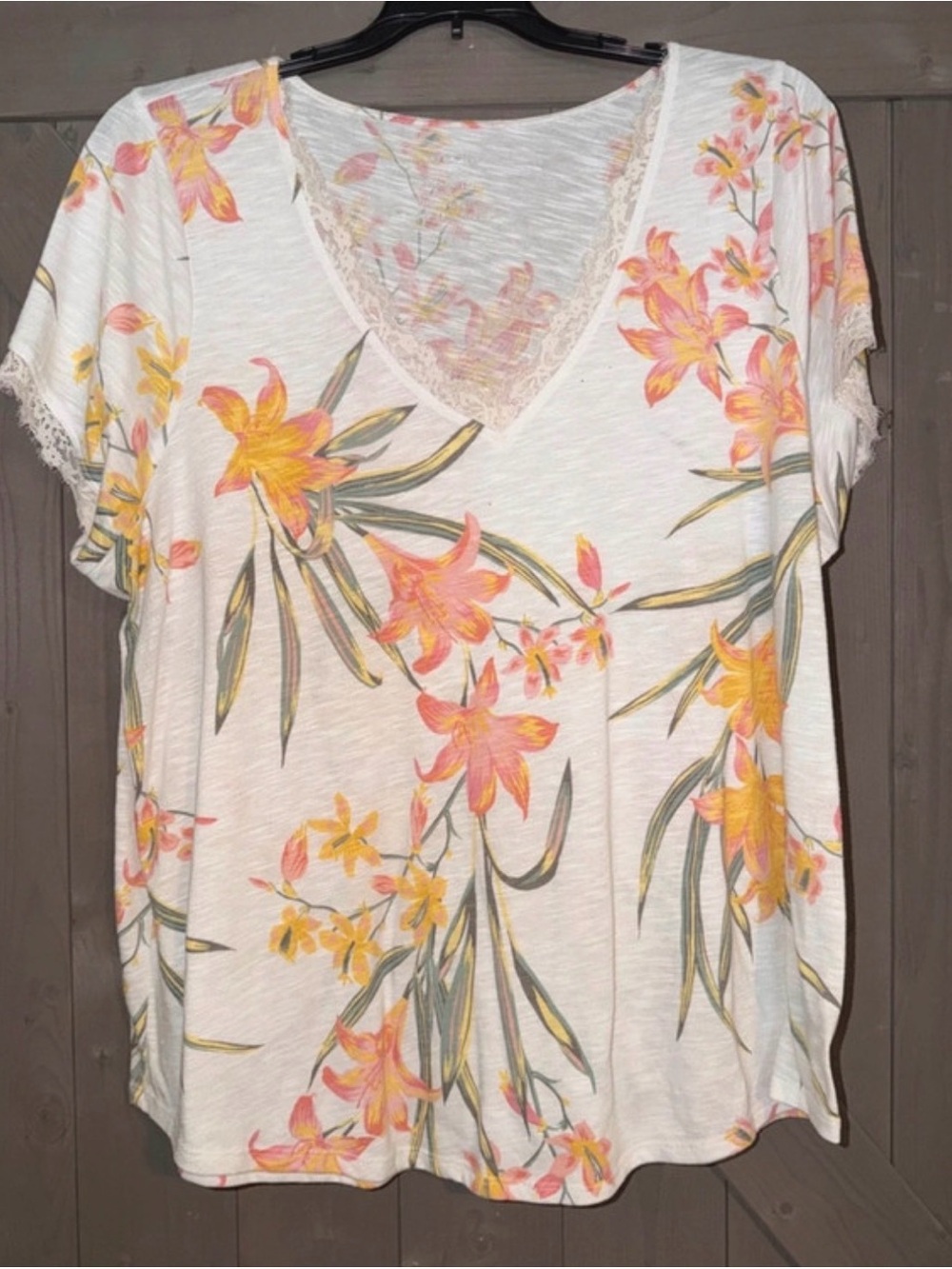 Torrid Classic Fit Feather Soft Slub Lace Trim V-Neck Tee